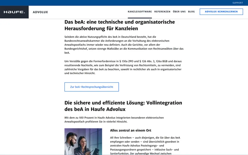 Arbeitsbeispiel eisbach, Landingpage Advolux BEA